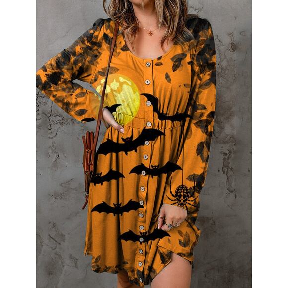Full Size Halloween Theme Round Neck Long Sleeve Magic Dress - Picture 3 of 3